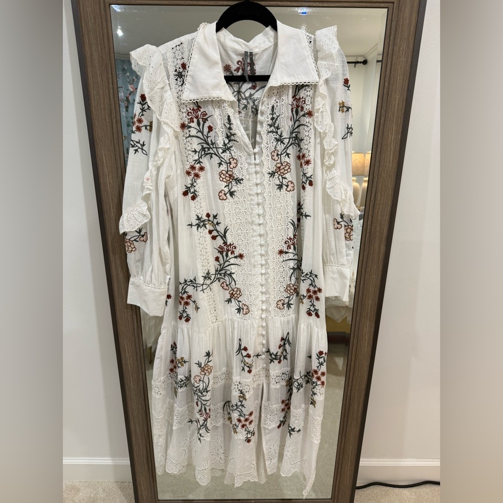 Anthropologie Maeve White Eyelet Floral Midi Dress Size LP